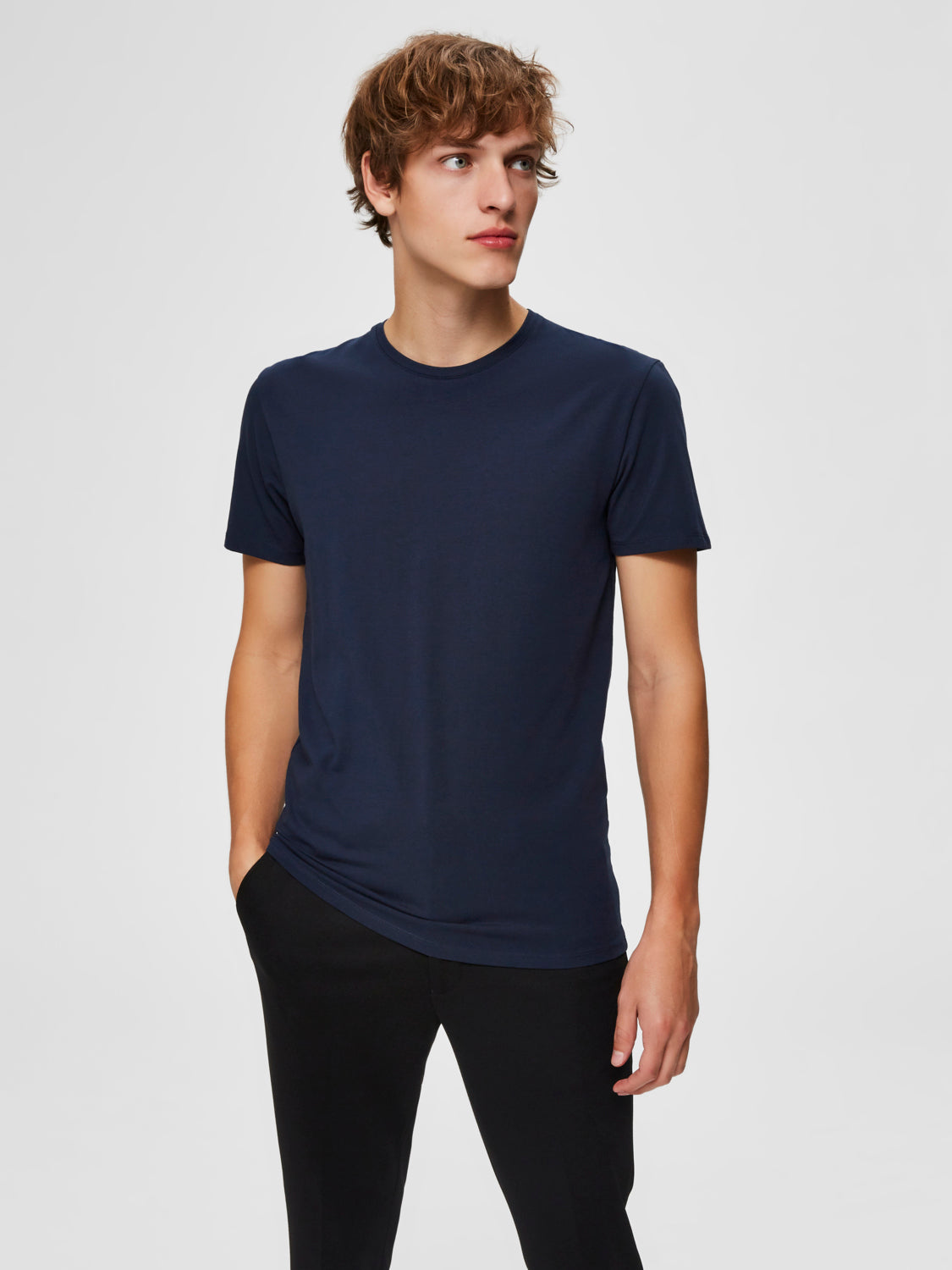Pima bomull O-neck T-Skjorte - Blå/ Navy